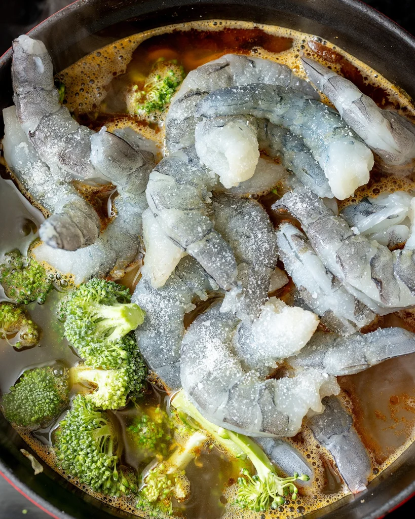 Add shrimp and broccoli