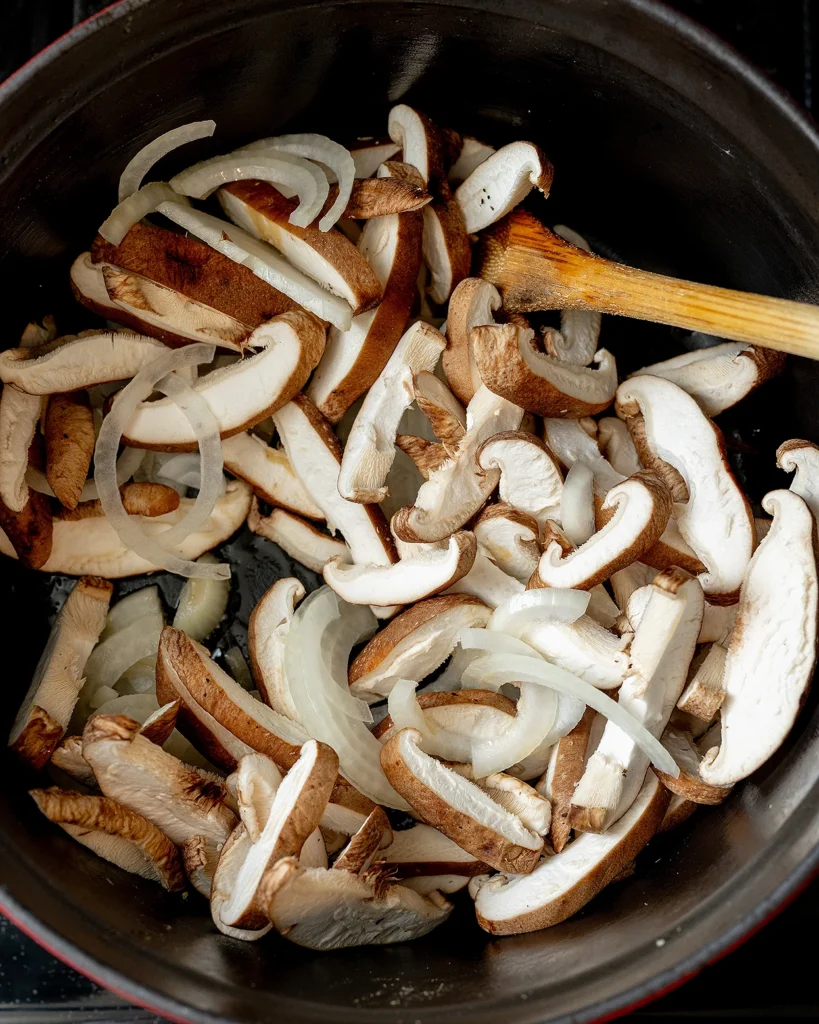 Saute mushrooms and onions