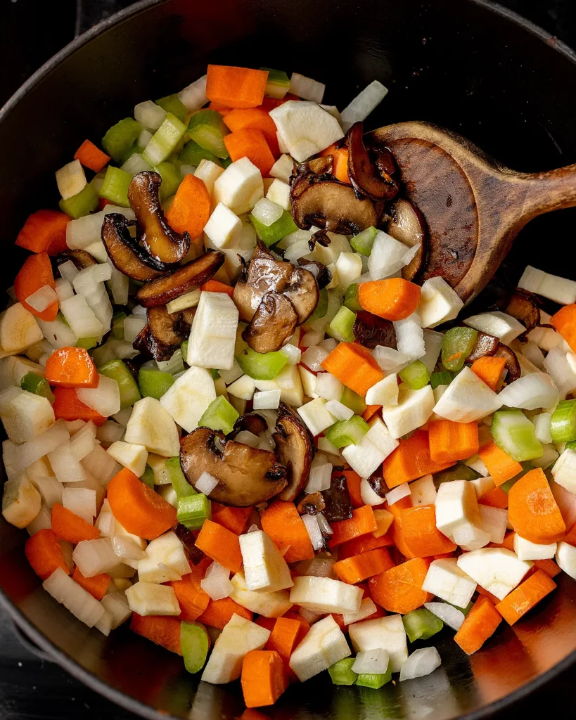 Add parsnip carrots celery and onion to white bean cassoulet