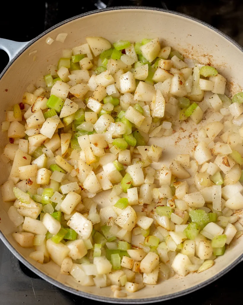 Add salt and pepper to pears and celery