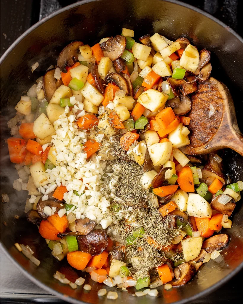 Add thyme and garlic