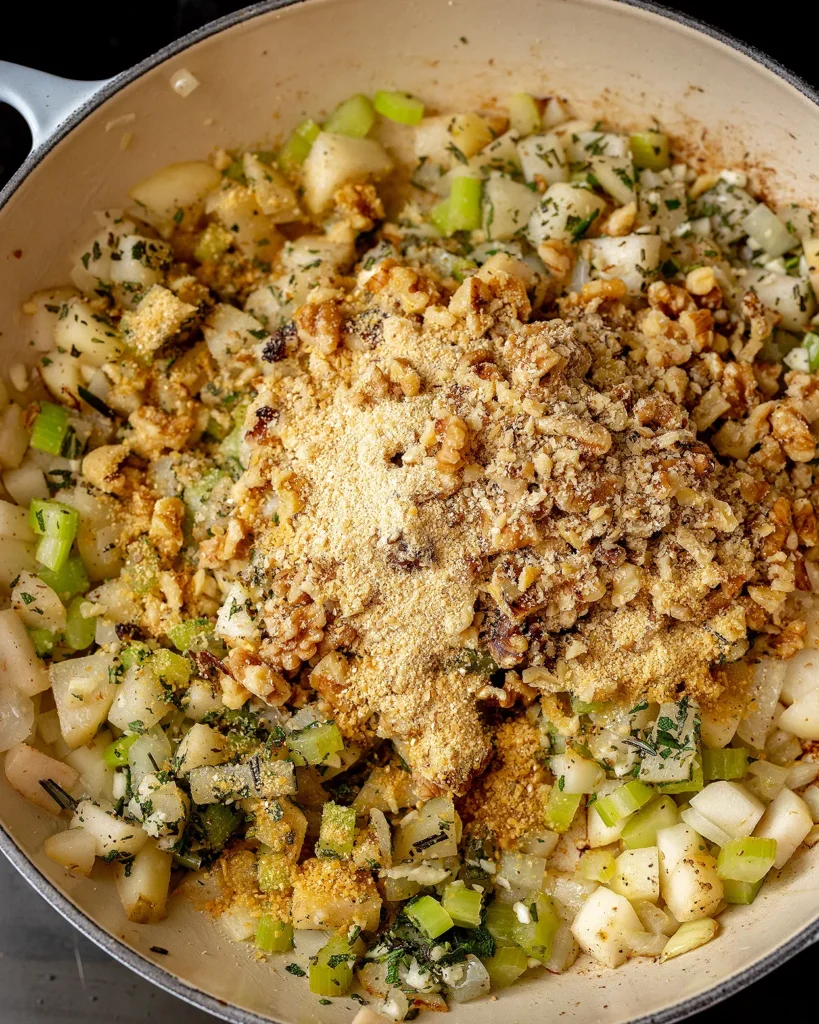 Add walnuts and maple sugar to aromatics