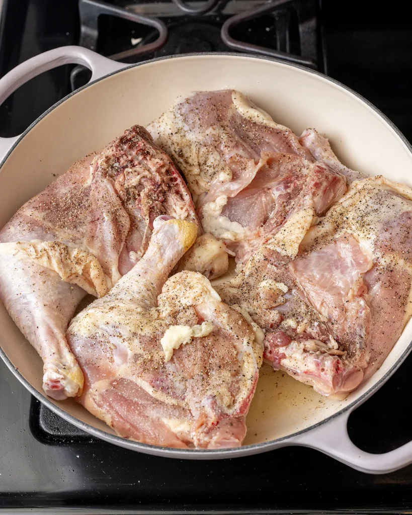 Chicken skin side down