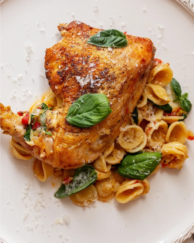 Chicken with fennel and orecchiette