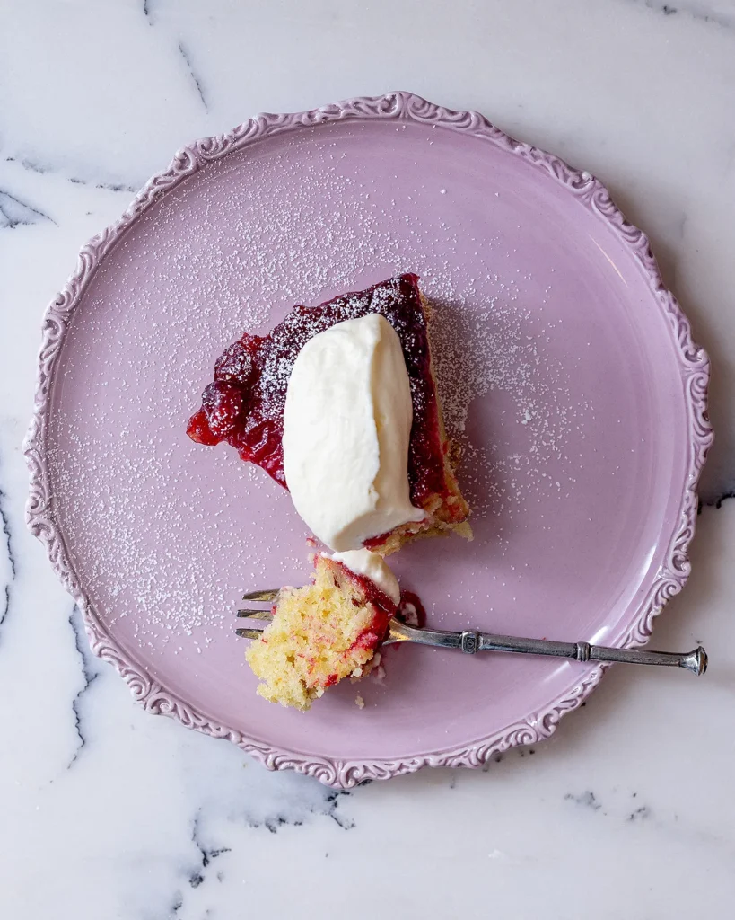 Cranberry upside down cake with rosemary whipped cream