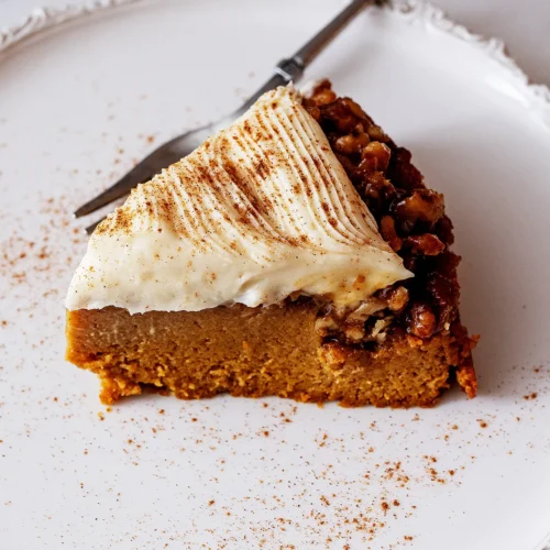 Frosted pumpkin upside-down cake