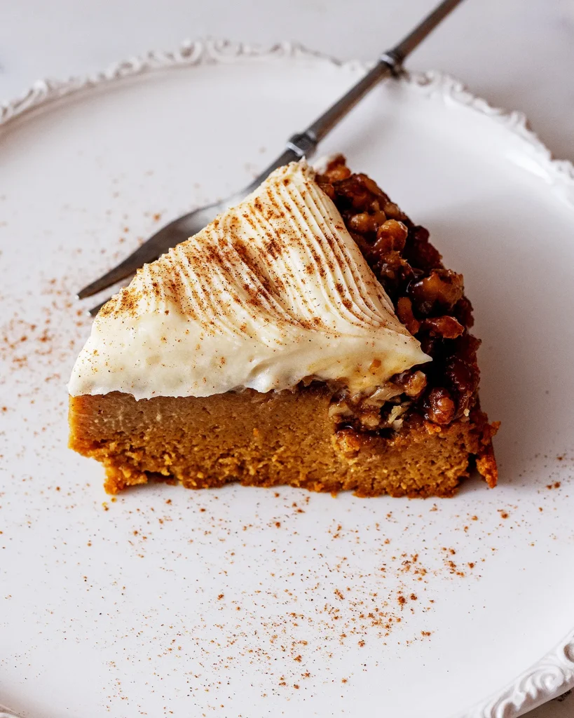 Frosted pumpkin upside-down cake