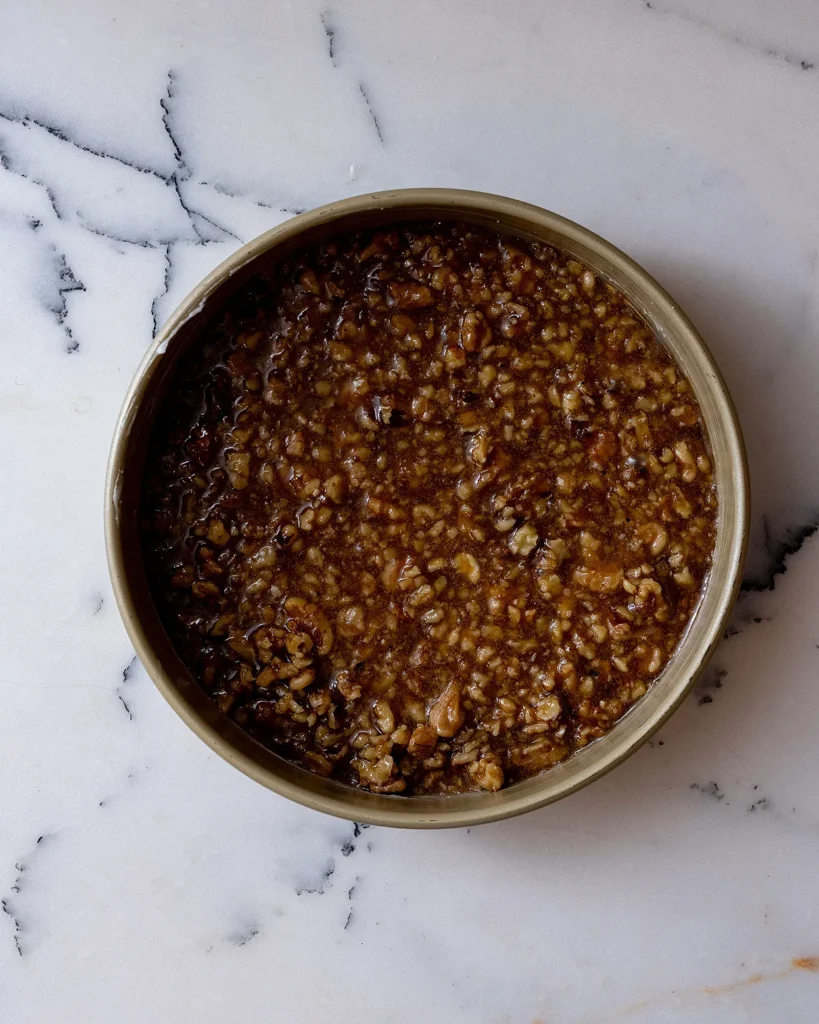 Pour caramel into pan