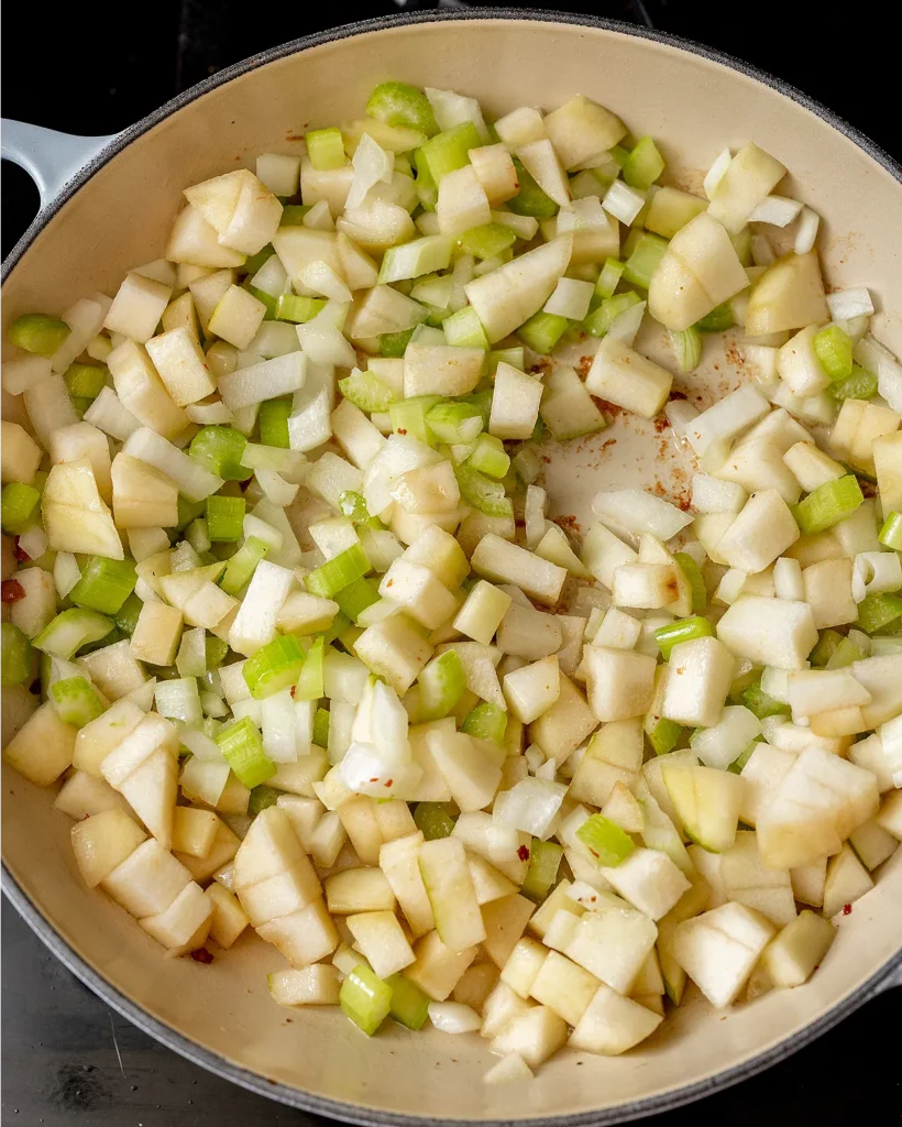 Saute celery onion and pears