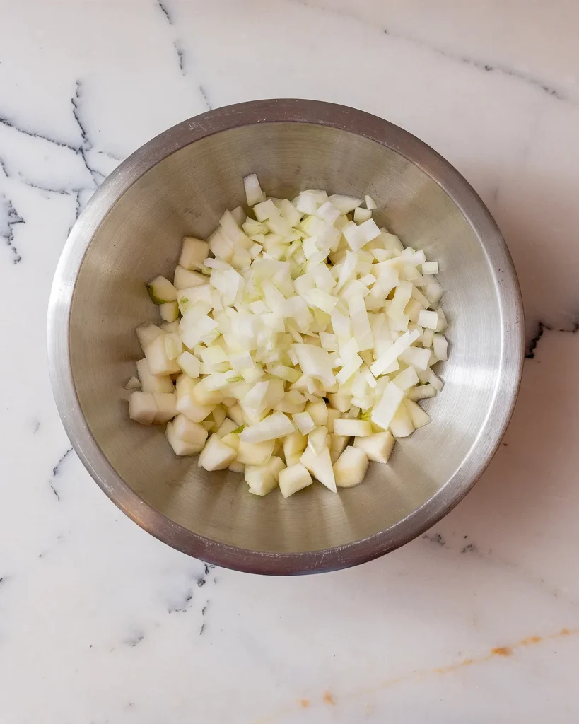 diced pears and onions for stuffing
