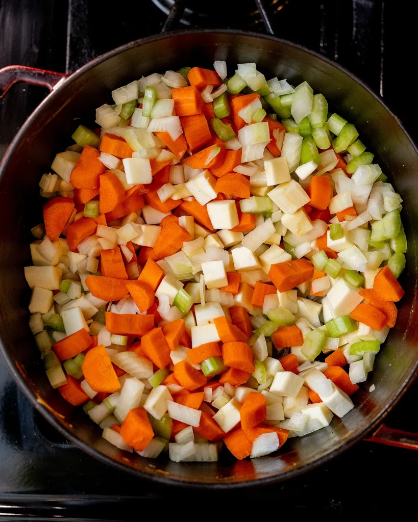 Add diced vegetables to pot