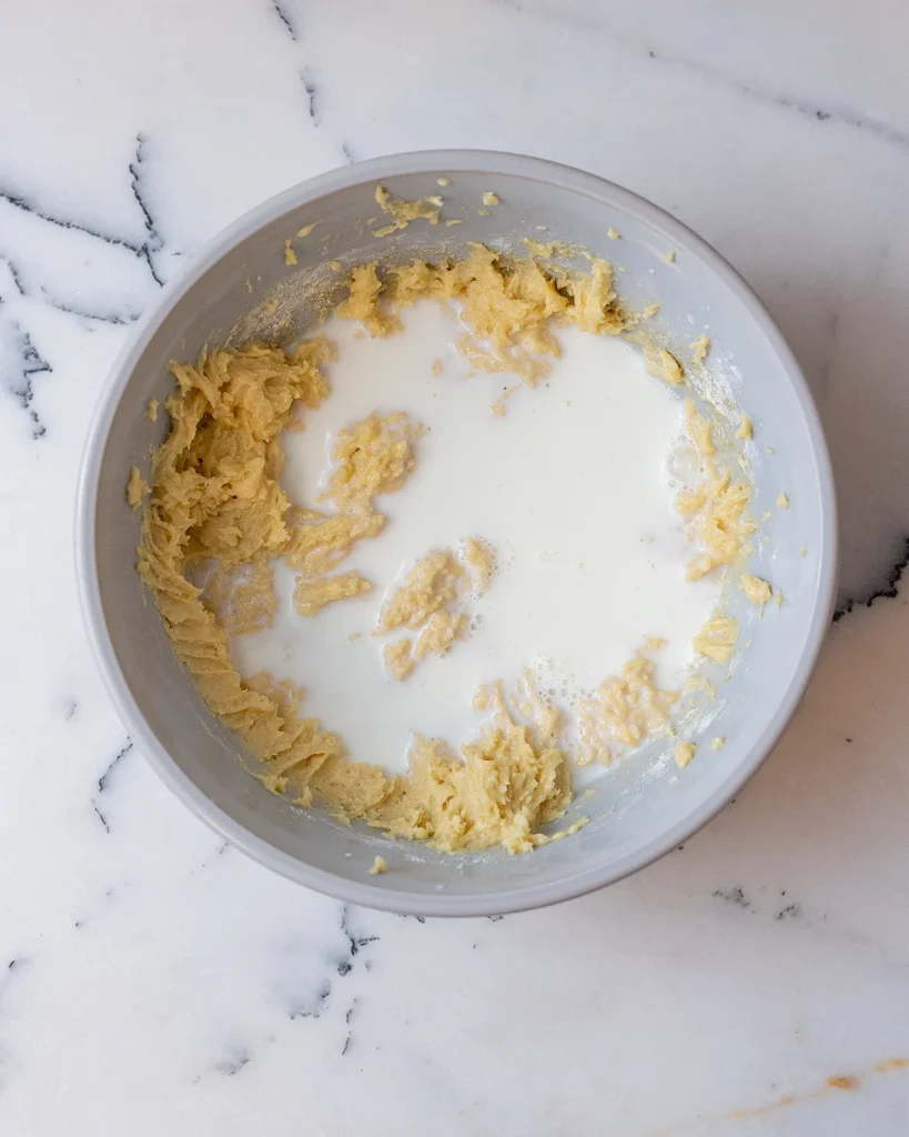 Add milk to cake batter