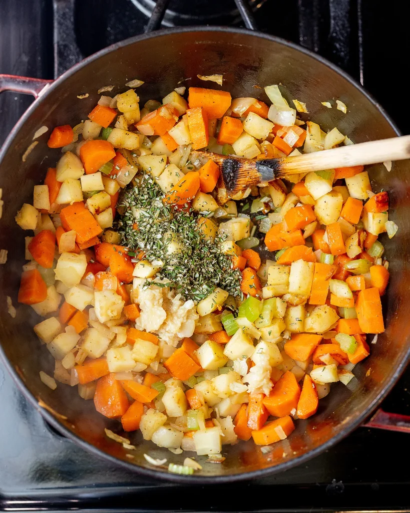 Add rosemary and garlic