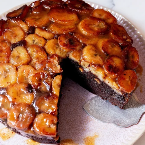 Chocolate peanut butter banana upside down cake