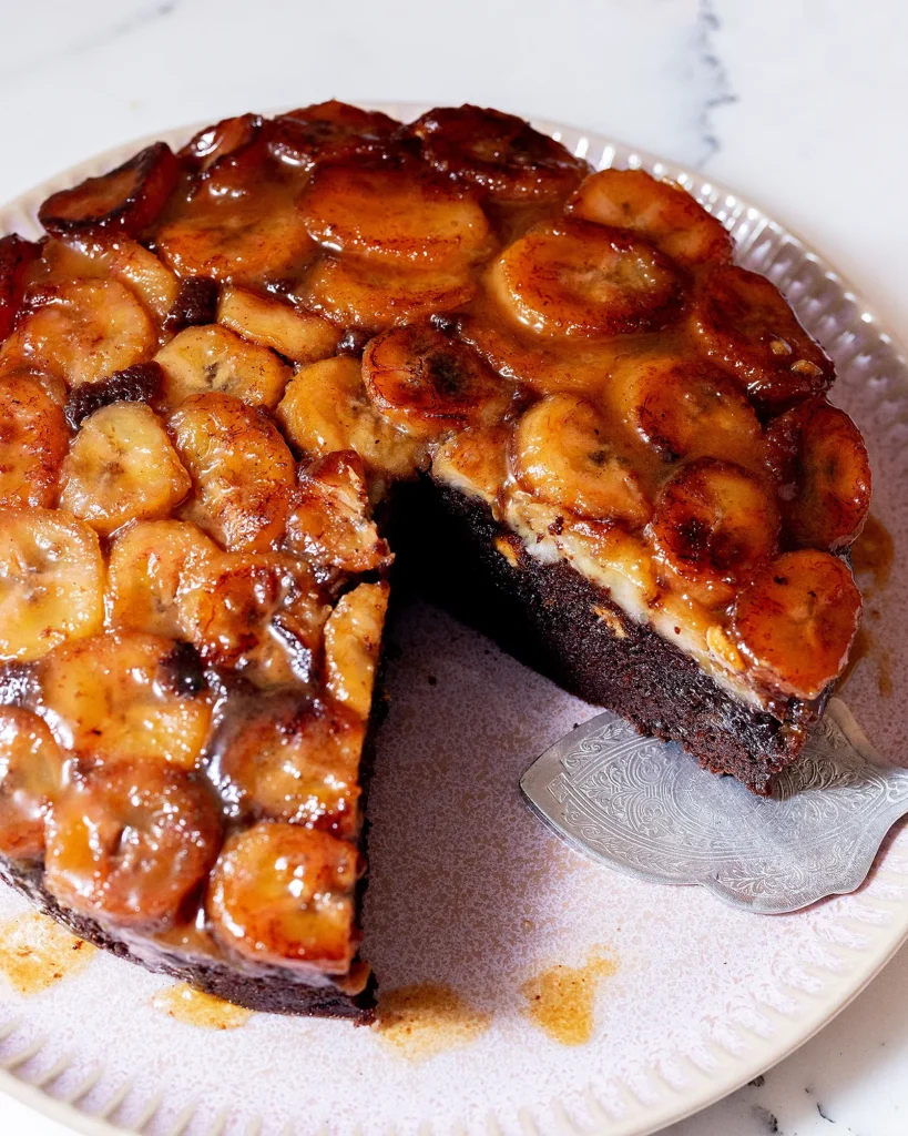 Chocolate peanut butter banana upside down cake