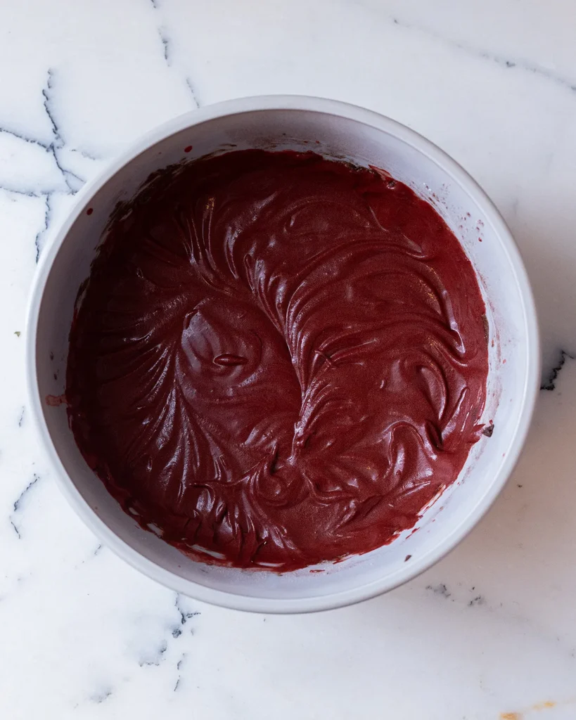 Finished red velvet cake batter