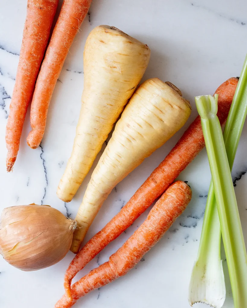 Parsnips carrots and onion