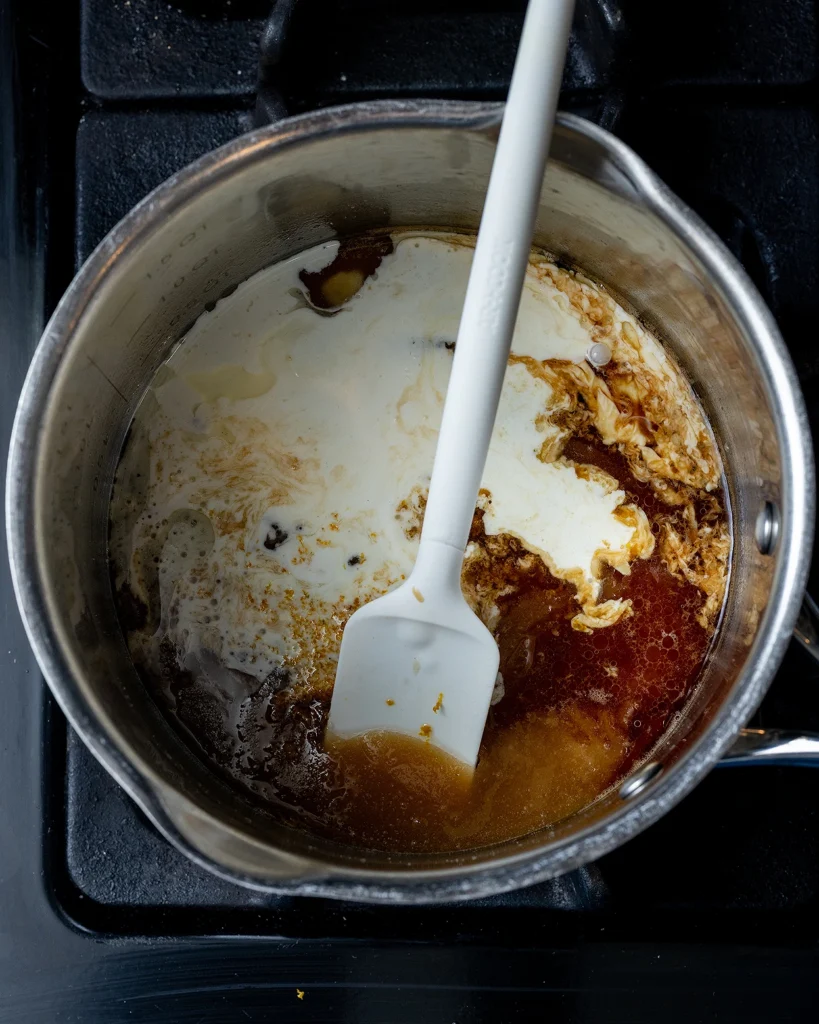 Add heavy cream and vanilla to caramel