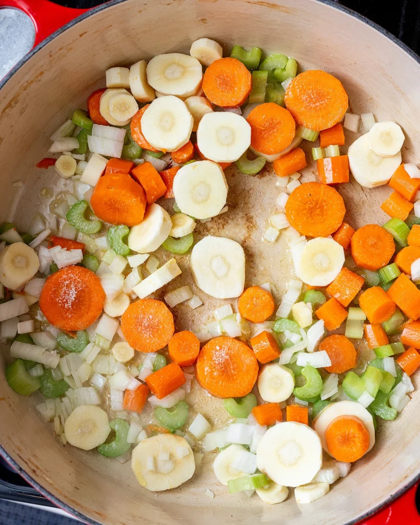Add parsnips celery carrots and onions to stew