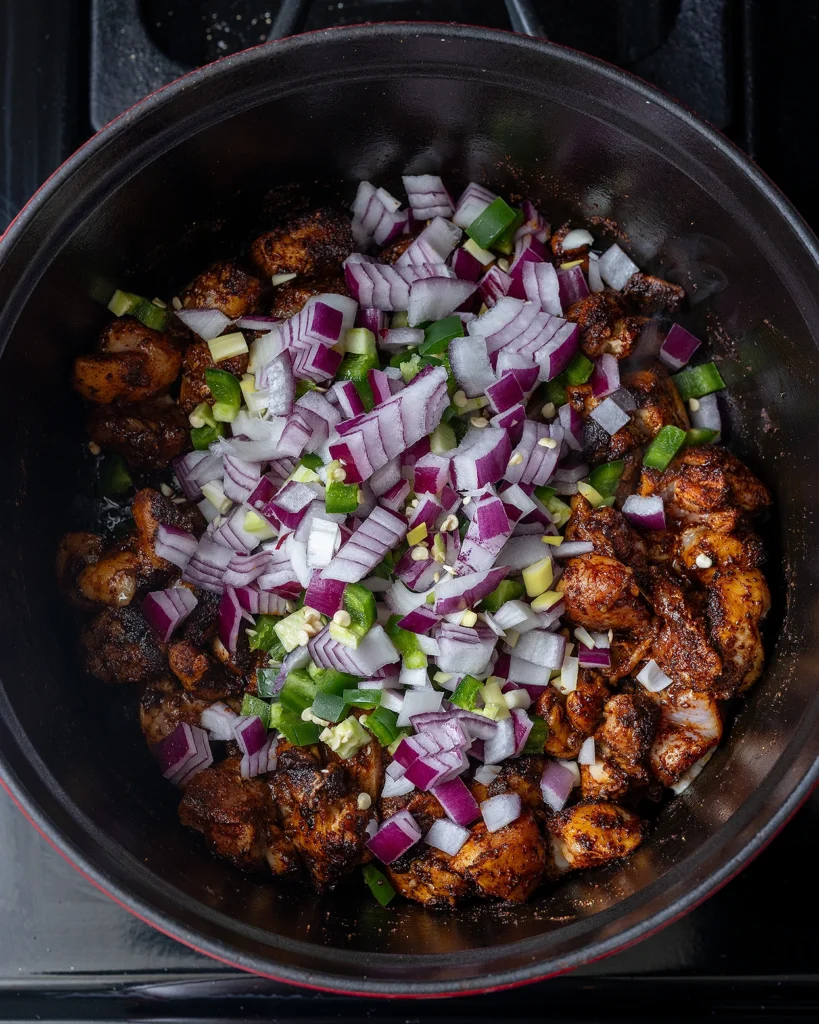 Add red onion and jalapeno