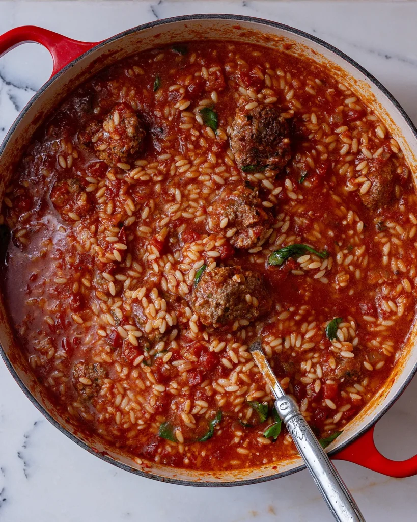Beef meatballs with orzo