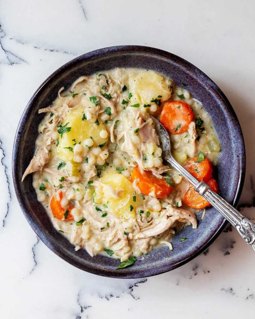 Creamy Stewed Chicken with Pearl Couscous