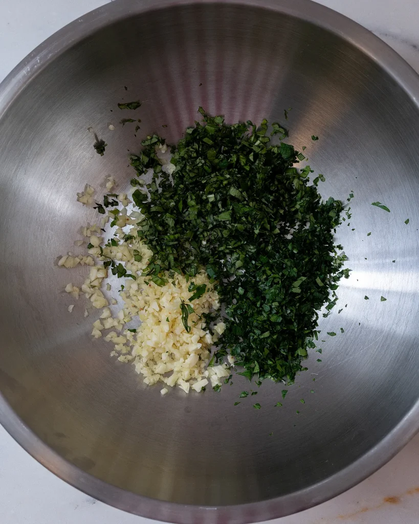 Herbs and garlic for beef meatballs