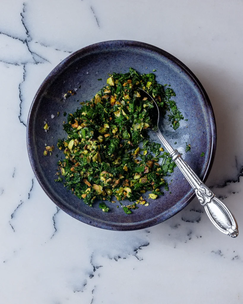 Make pistachio garnish