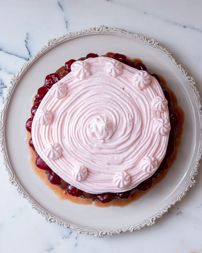 Mascarpone frosting on upside-down cake