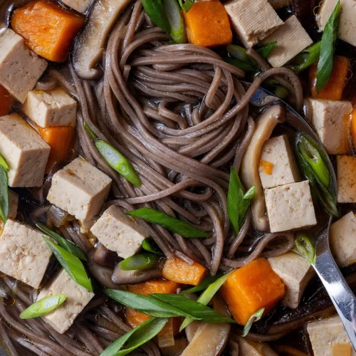 Soba with tofu and sweet potatoes