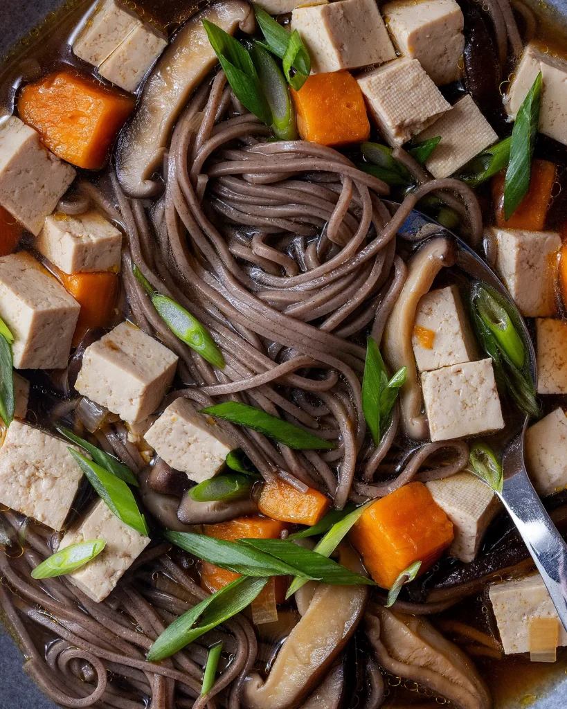 Soba with tofu and sweet potatoes