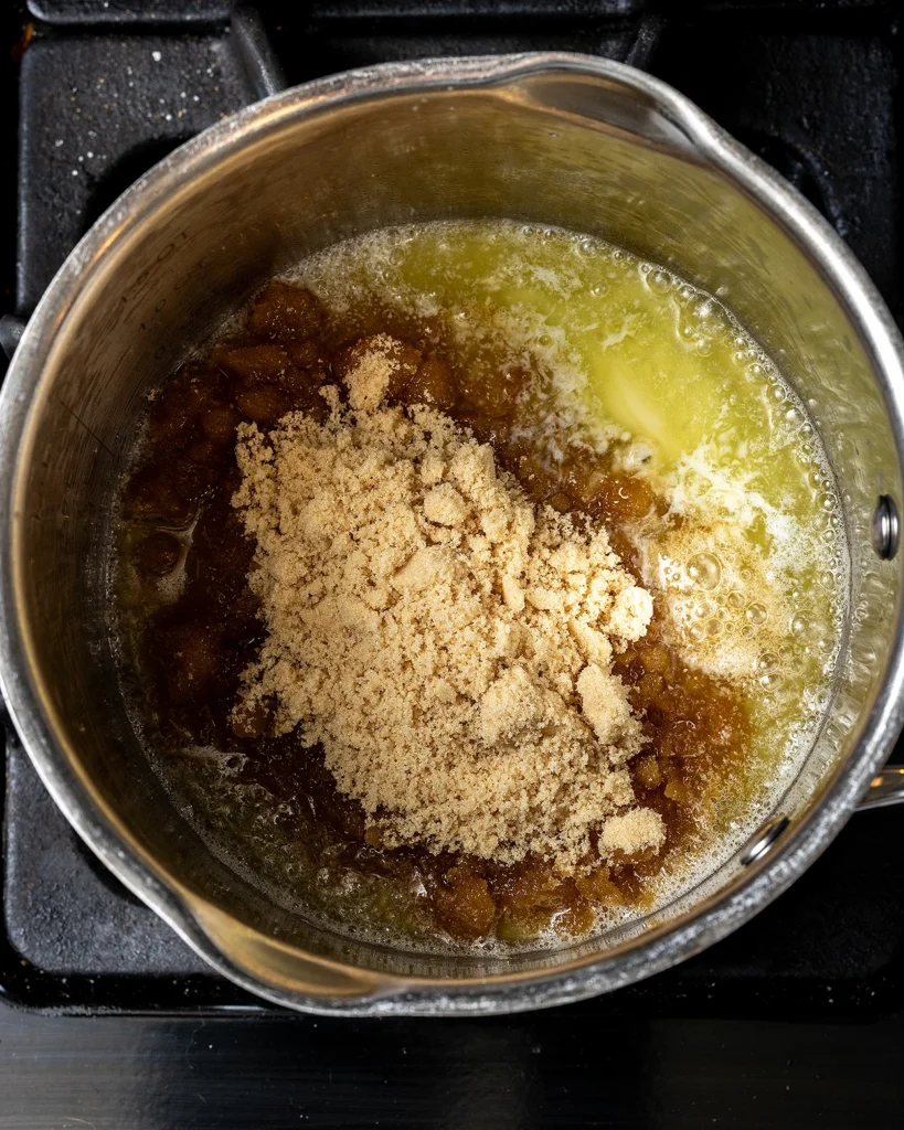 Add brown sugar to butter
