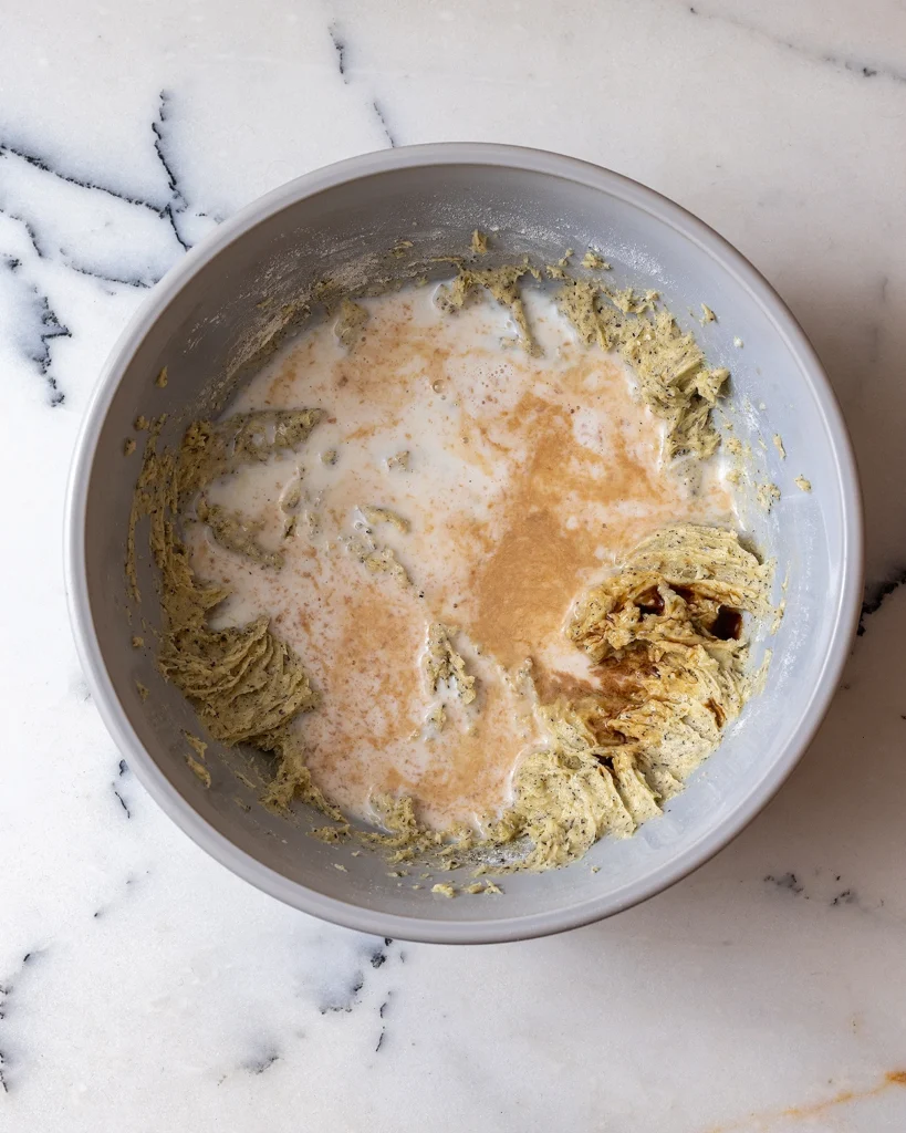 Add caramel and milk to batter