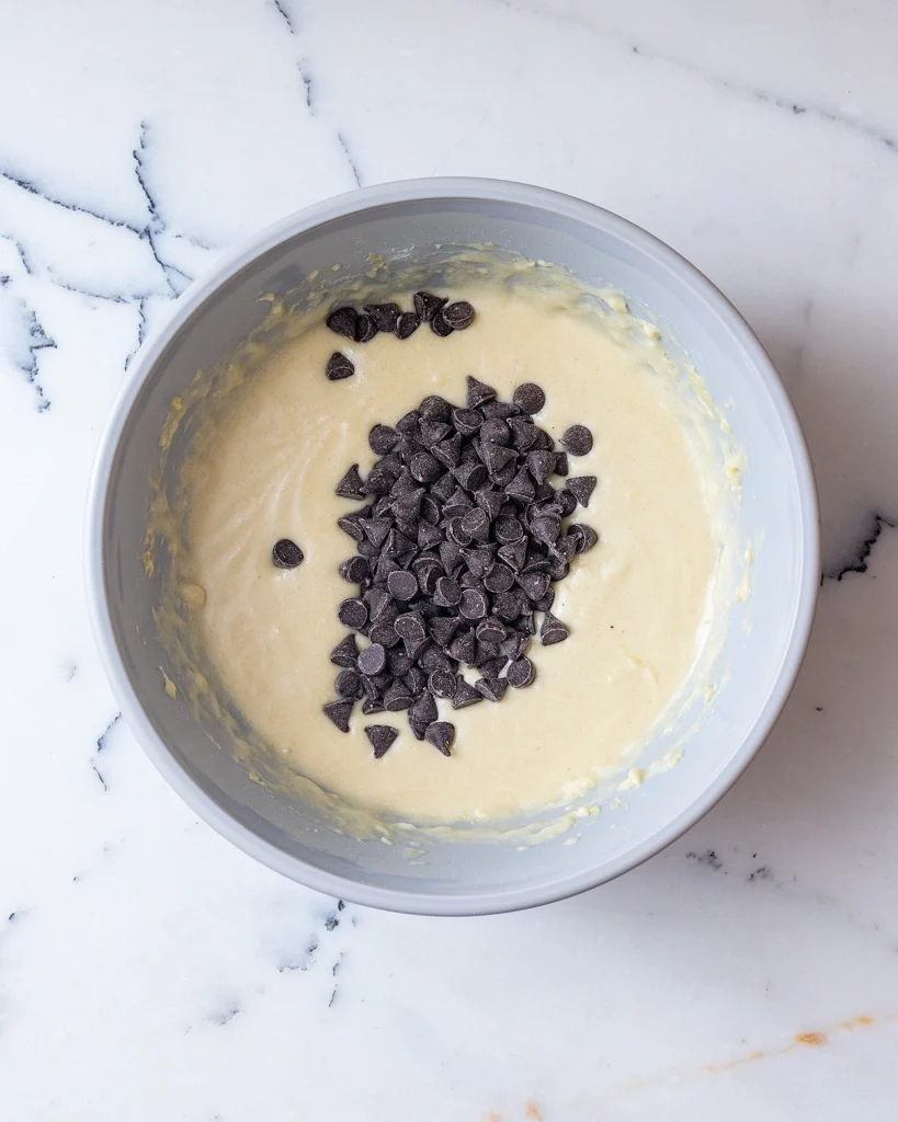 Add chocolate chips to cake batter