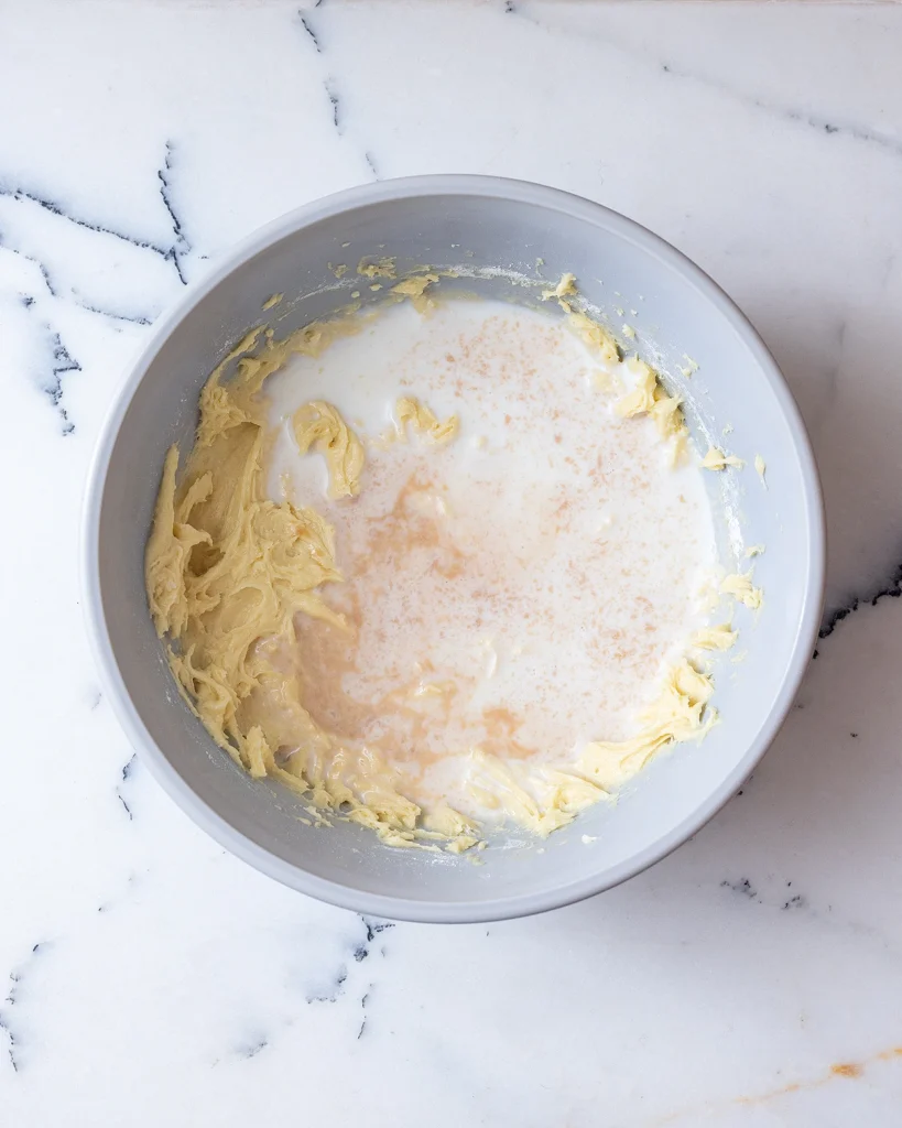 Add milk to cake batter