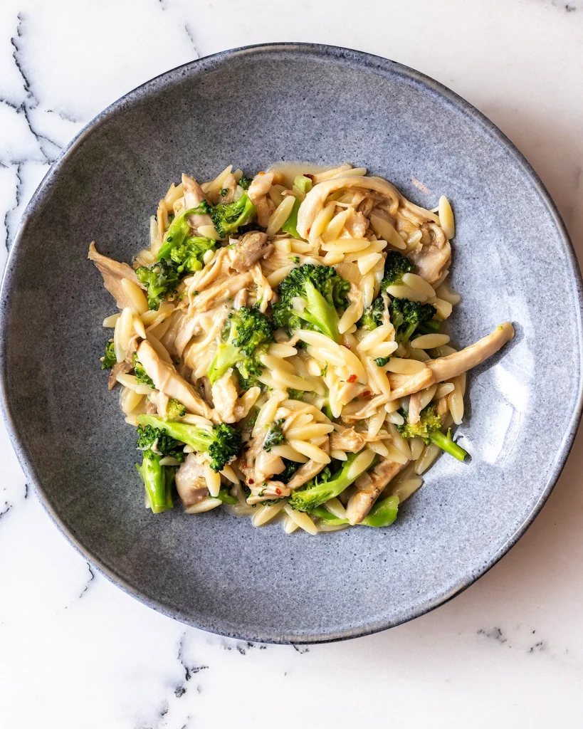 Cheddar chicken broccoli orzo recipe