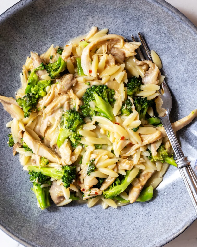 Cheesy broccoli chicken orzo