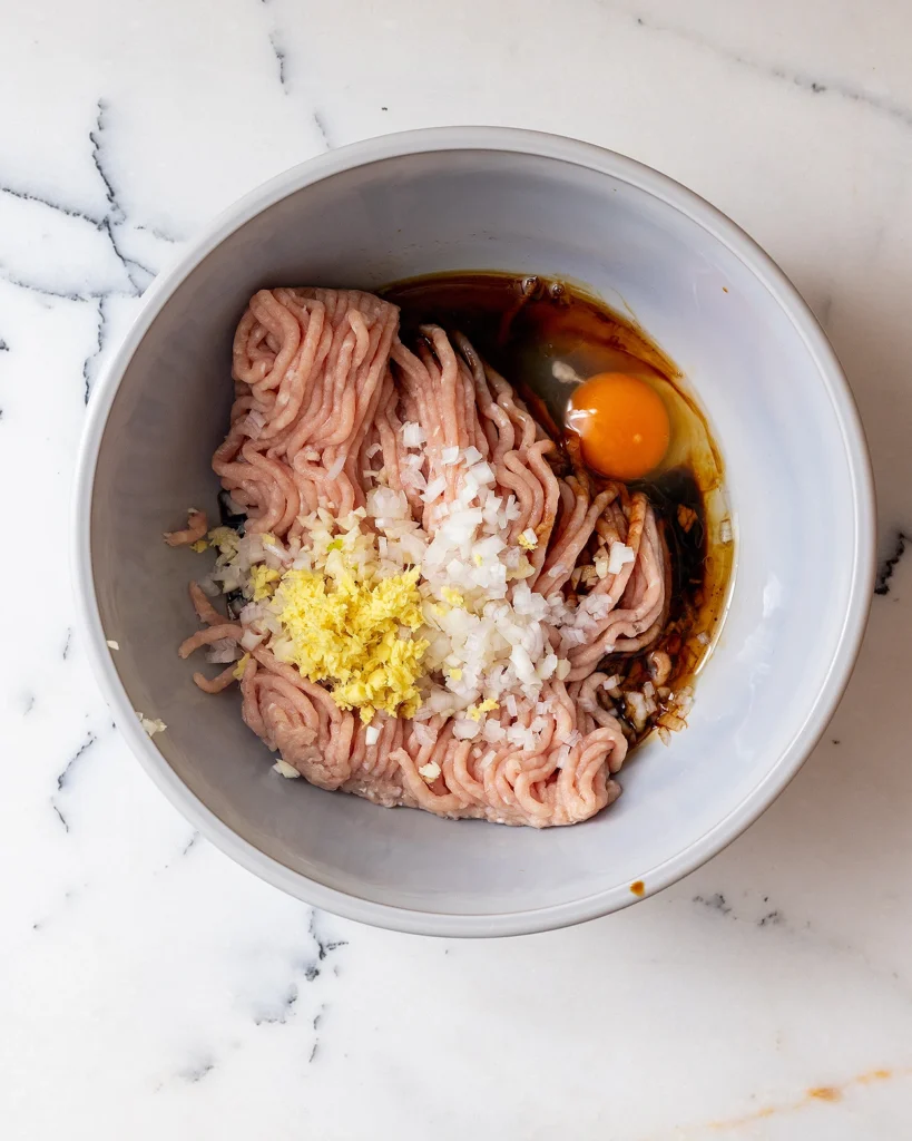 Chicken meatball mixture with ginger garlic egg and tamari