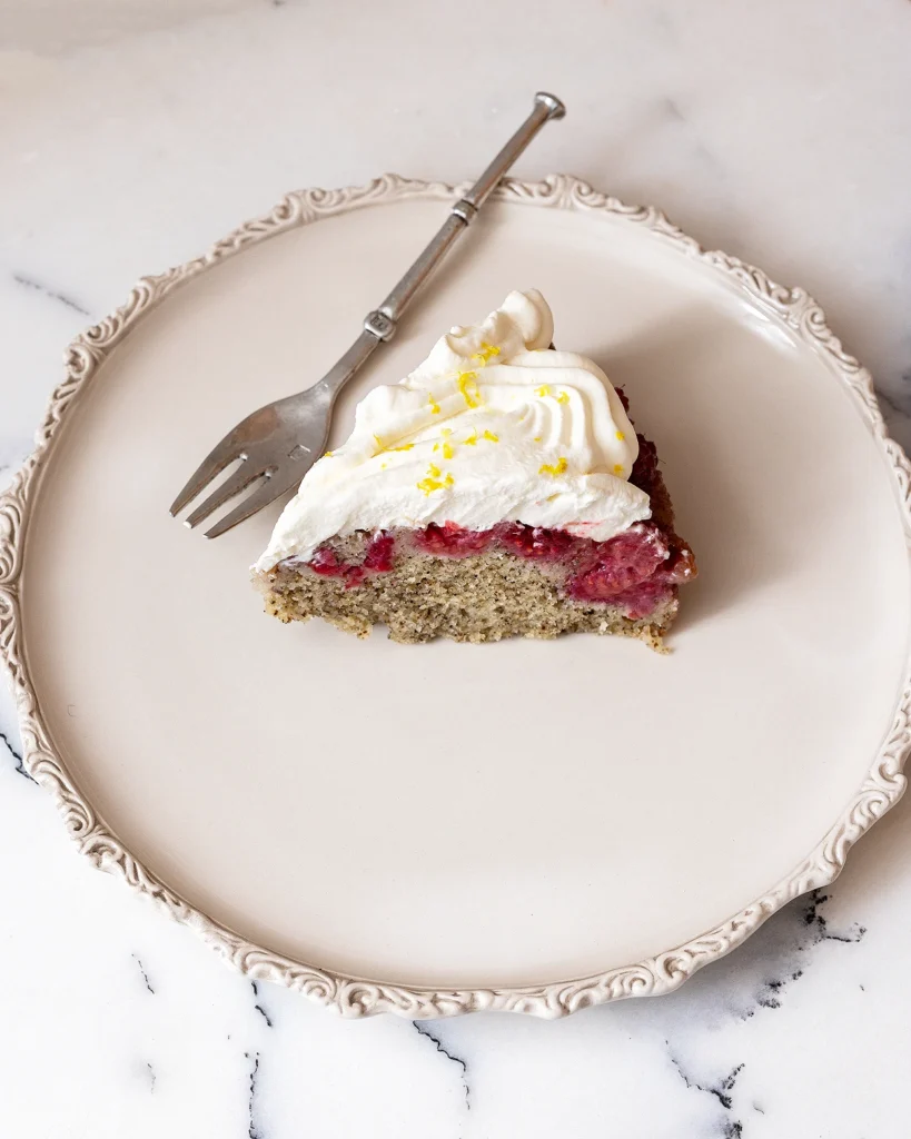 Frosted raspberry upside down cake