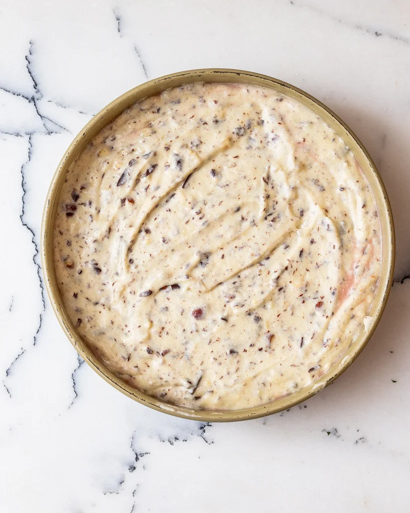 Pour batter over tart cherries