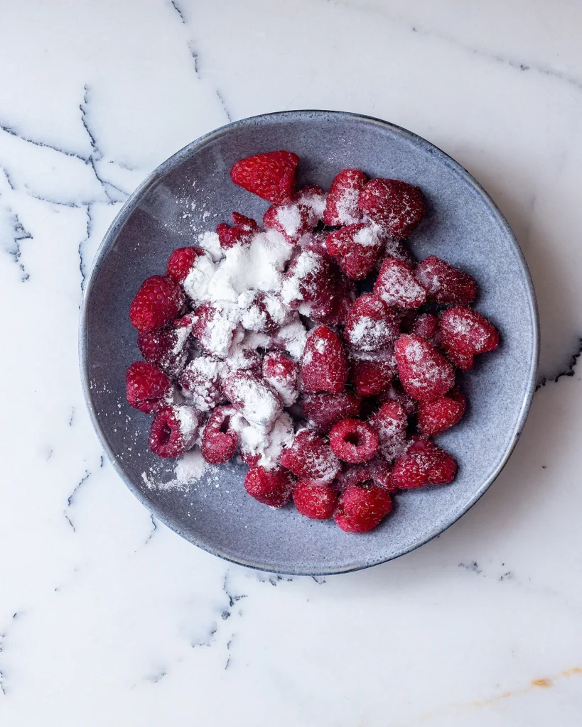 Raspberries in cornstarch and sugar