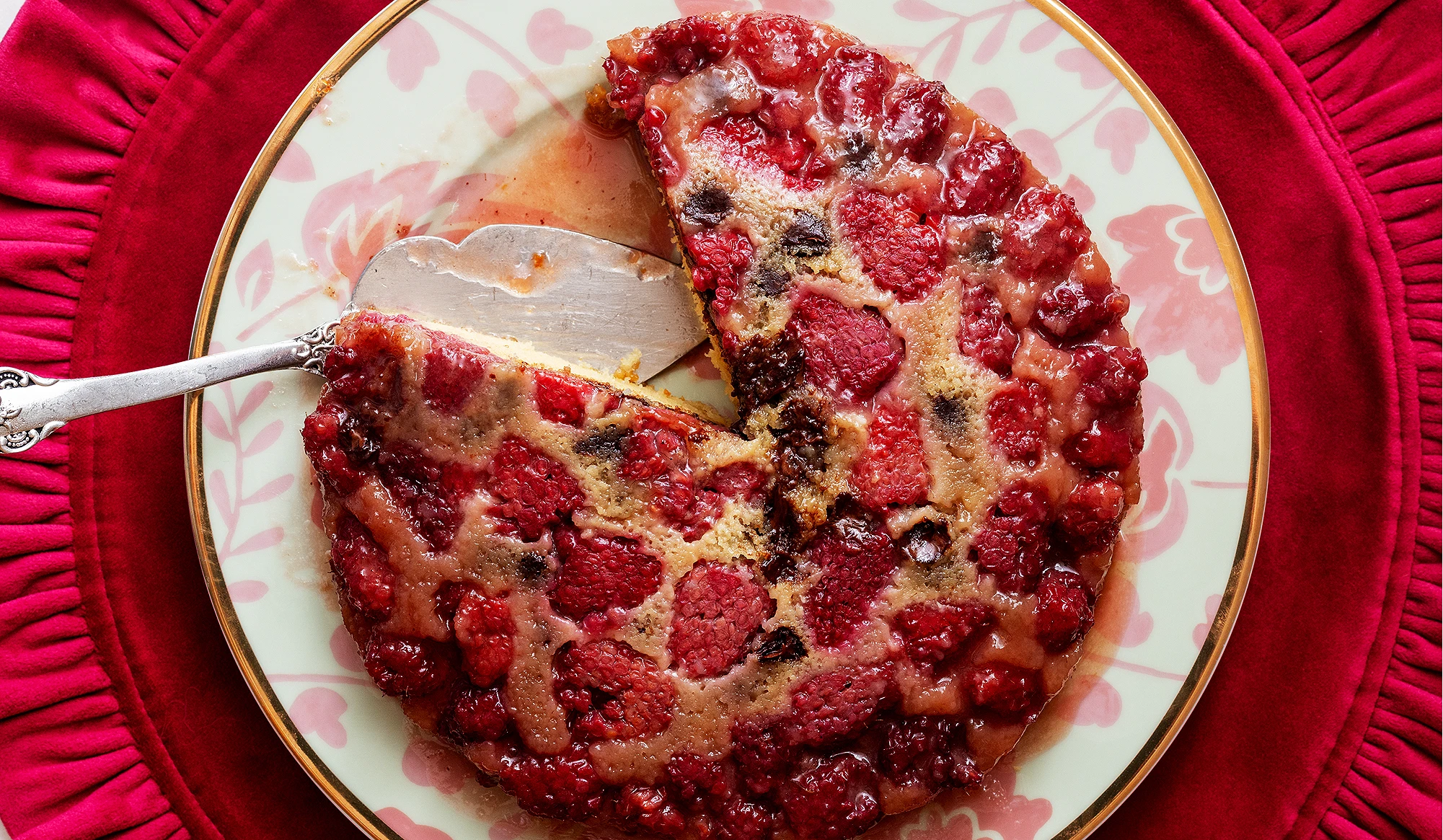 Raspberry Chocolate Chip Upside-Down Cake