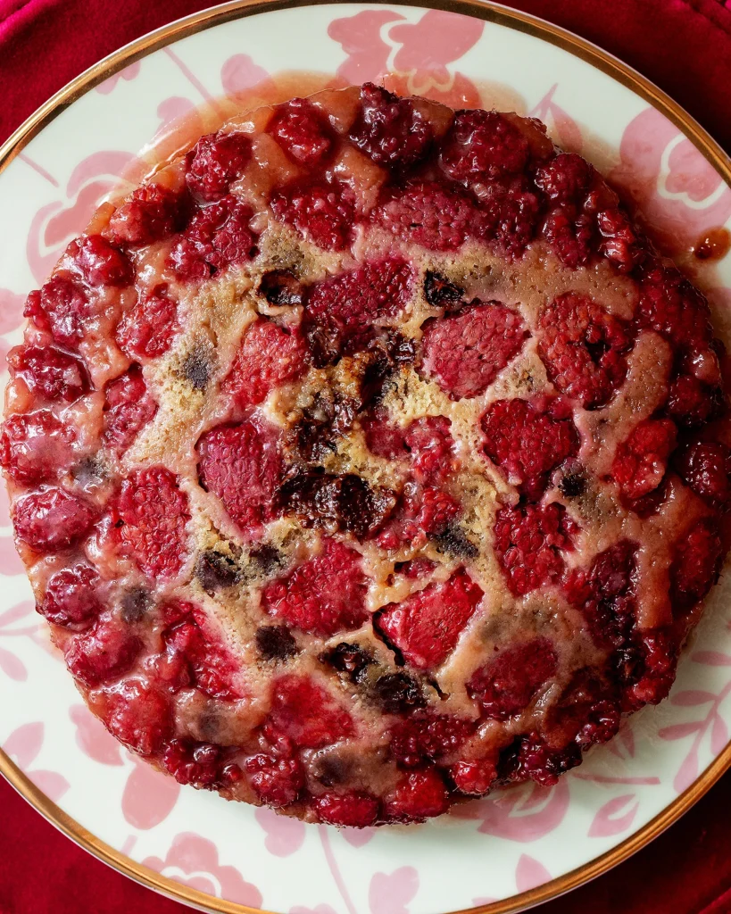 Raspberry chocolate upside down cake
