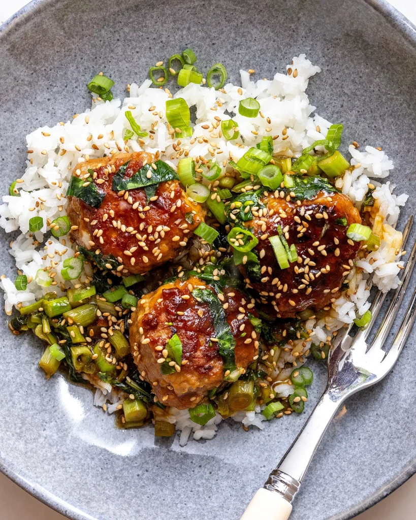 Serve orange chicken meatballs with rice