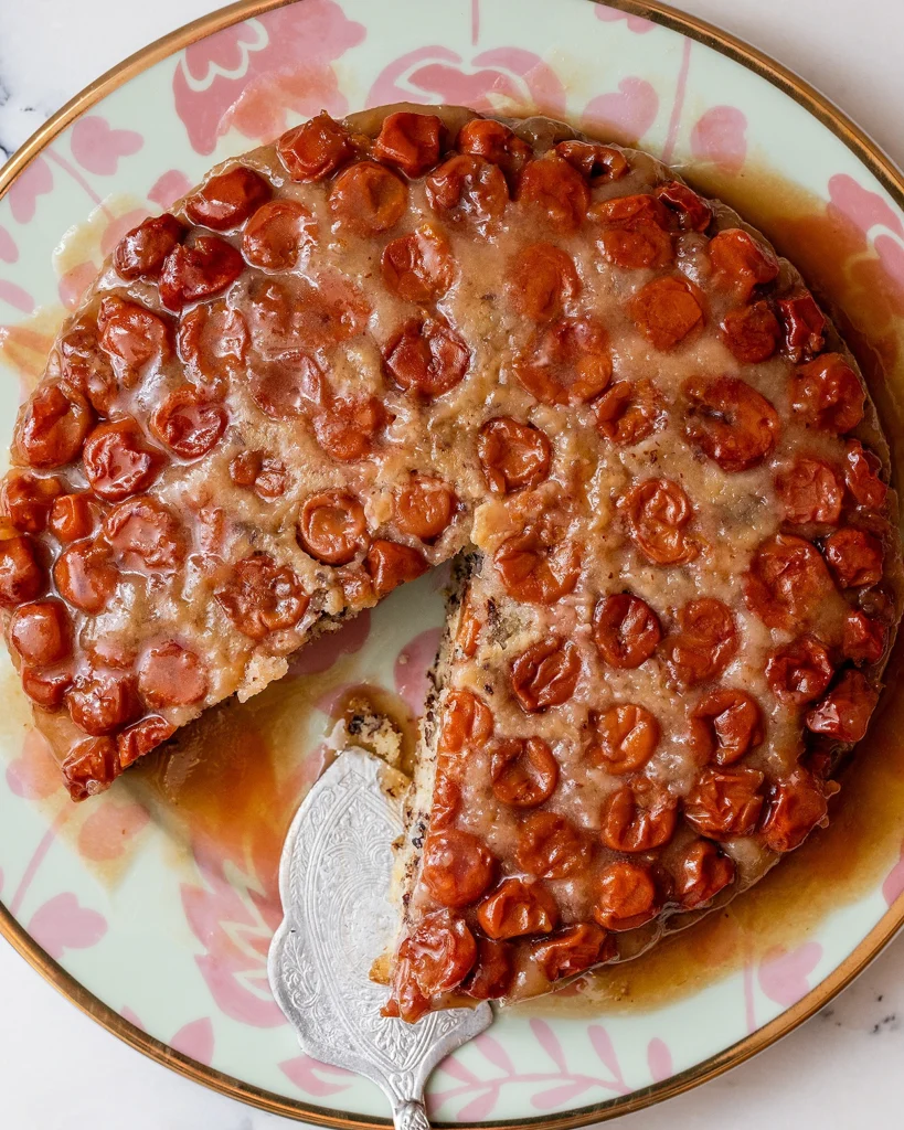 Tart Cherry Amaretto Hazelnut Upside-Down Cake Recipe
