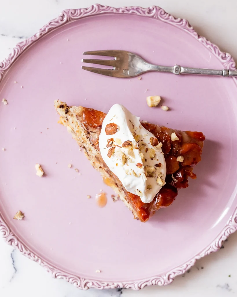 Tart cherry upside down cake slice