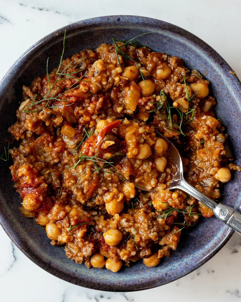 Harissa beef rice fennel