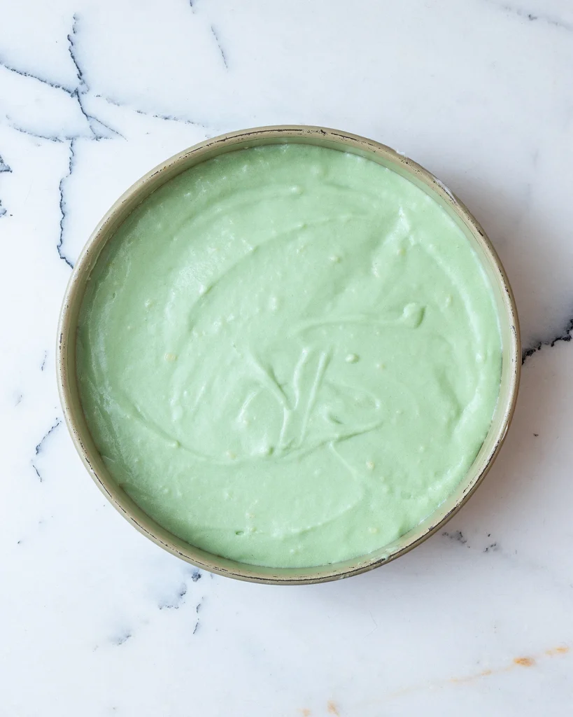 Pour Shamrock Shake batter into pan