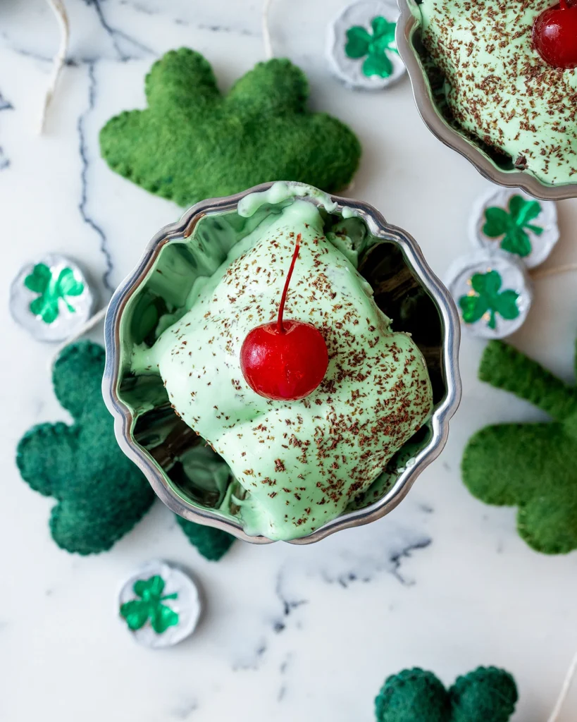 shamrock shake tiramisu with a cherry