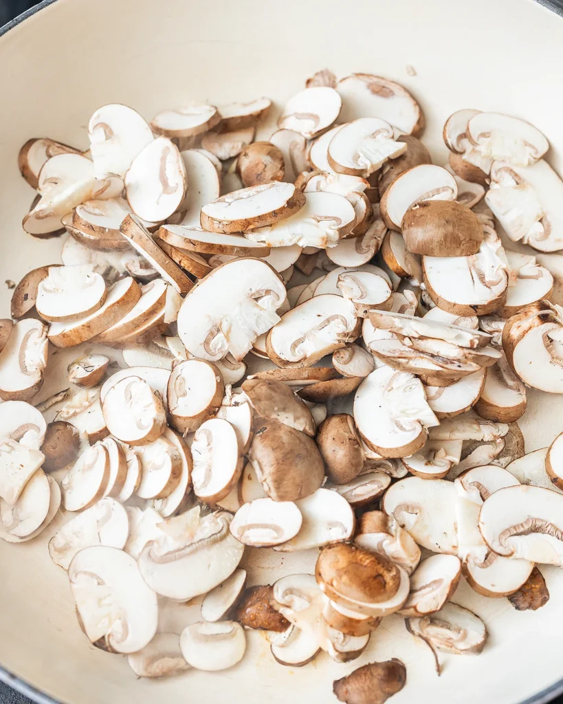 Add mushrooms to dry skillet